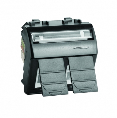 Телефонная розетка двойная RJ12, 6P6C, Brava, черная, 2мод