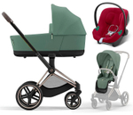 Коляска 3 в 1 Cybex Priam IV Rosegold complete и автокресло Aton B2 i-Size Dynamic Red Leaf Green