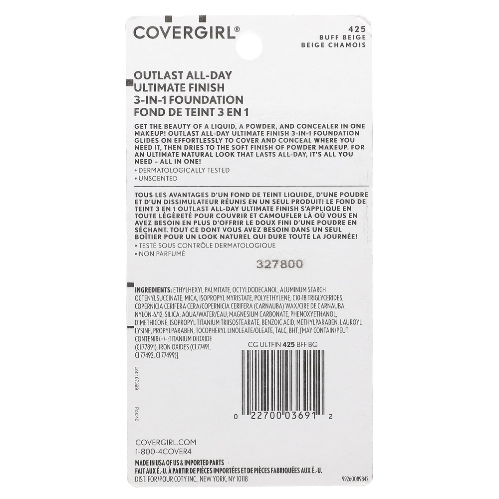 Covergirl, Outlast All-Day Ultimate Shine, тональный крем 3 в 1, оттенок 425 бежевый, 11 г (0,4 унции)