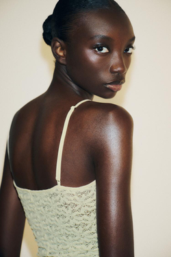 ZARA КРУЖЕВНОЙ ТОП НА БРЕТЕЛЯХ, ЭКРЮ