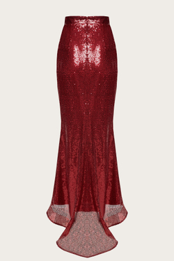 Бордовая юбка в пайетках со шлейфом