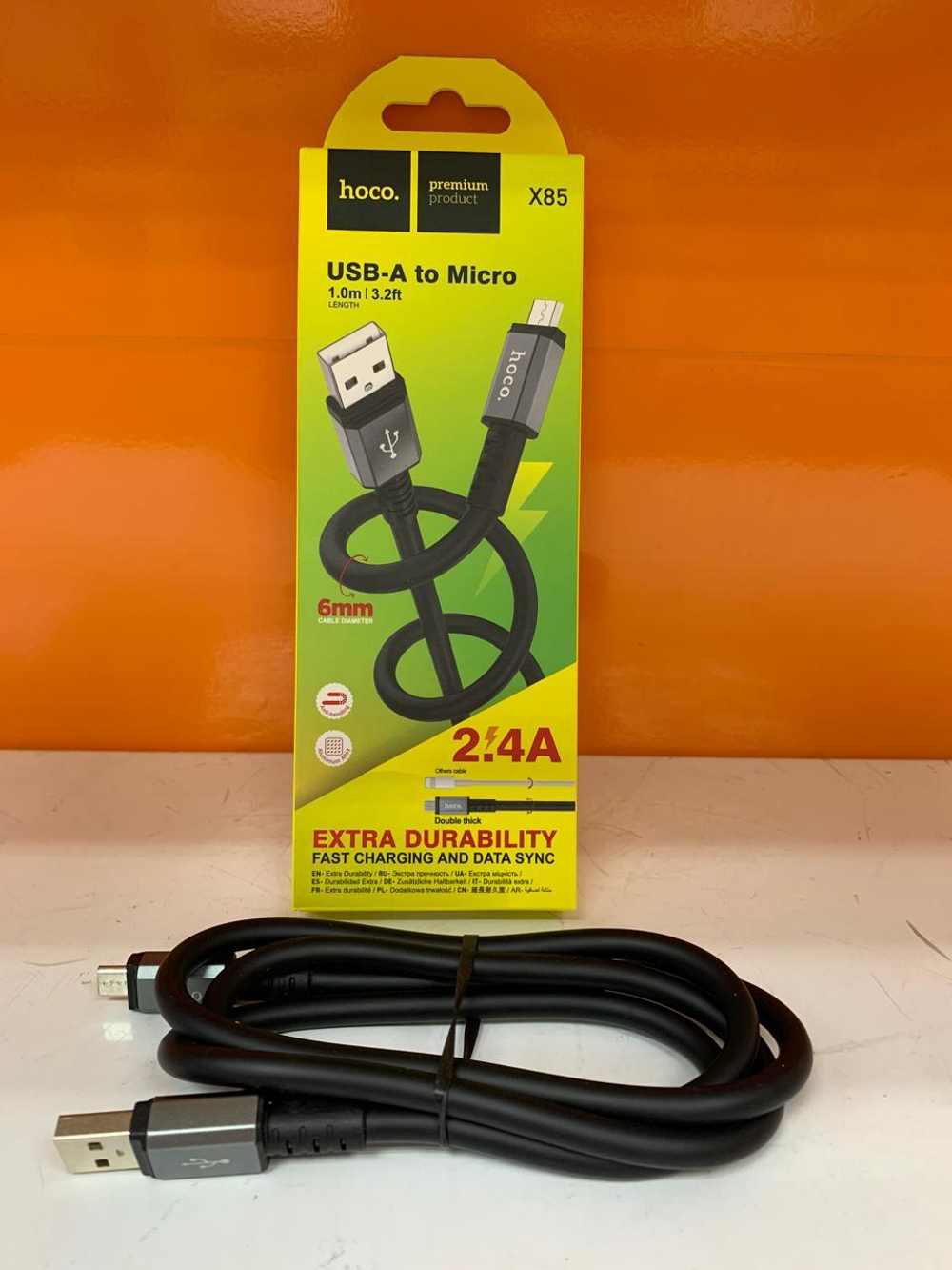 Кабель USB - микро USB HOCO X85 Strength, 1.0м, 2.4A, цвет: чёрный