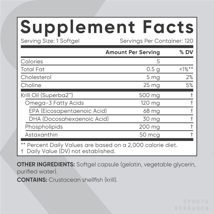 Масло антарктического криля SUPERBA с астаксантином 500 мг, Antarctic krill oil SUPERBA 500 mg, Sports Research, 120 капсул 2