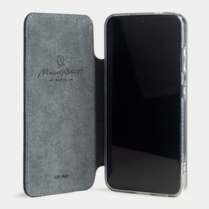 Чехол для Samsung Galaxy S24 Plus из натуральной кожи теленка, синего цвета