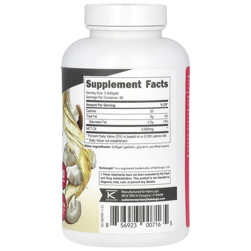 KetoLogic, Масло MCT, 180 капсул (1000 мг в каждой капсуле)
