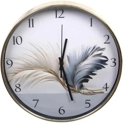Часы настенные «HOME STYLE» 30см Светлое перо, золотистый корпус