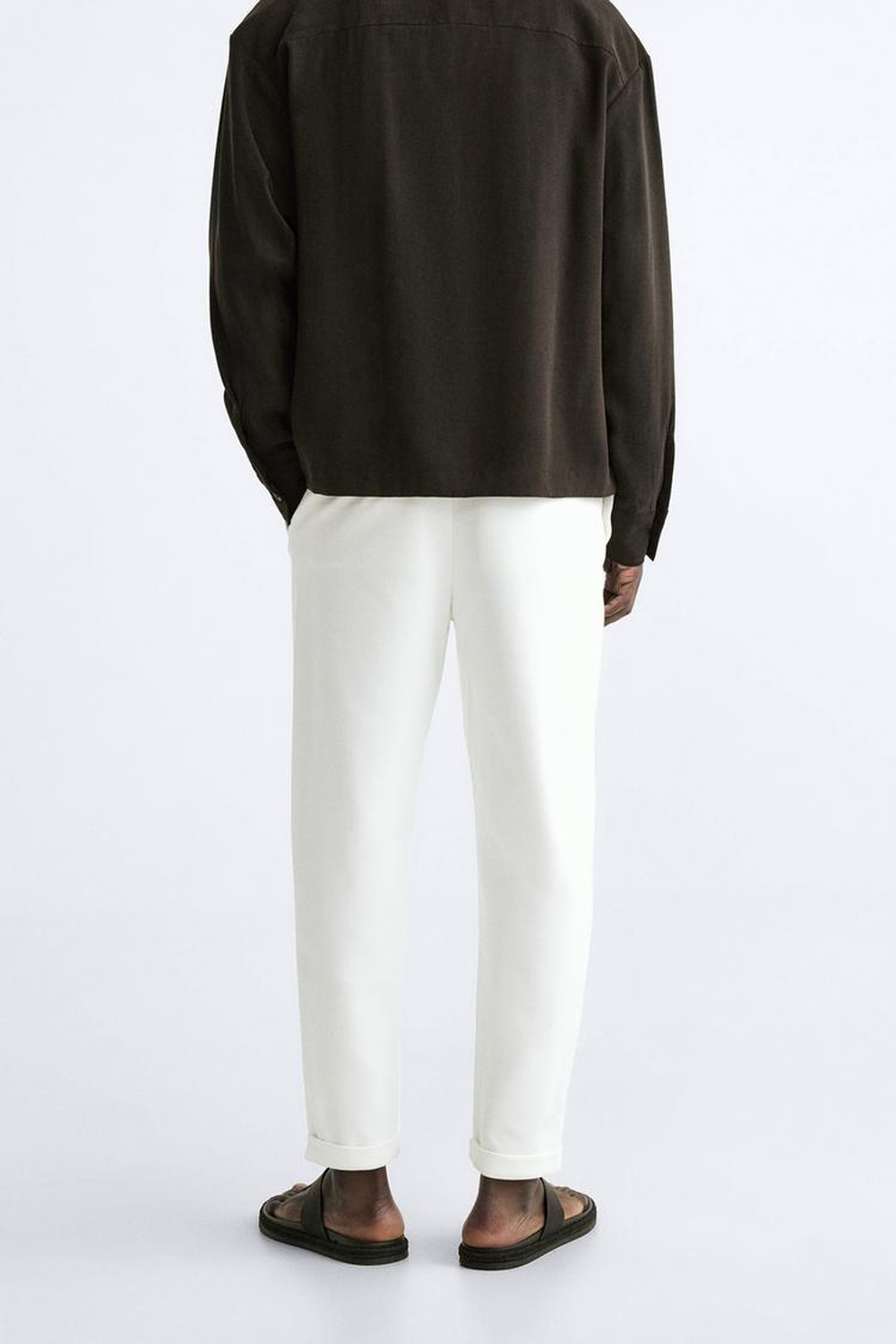 ZARA БРЮКИ EASY CARE С ПОЯСОМ НА ШНУРКЕ, БЕЛЫЙ