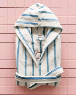 ZARA HOME ДЕТСКИЙ БАННЫЙ ХАЛАТ В ПОЛОСКУ С ВЫШИВКОЙ, СИНИЙ