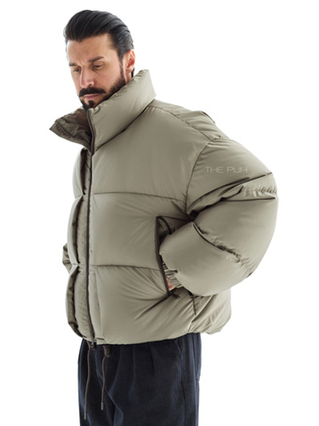 Короткий стеганый пуховик в цвете хаки