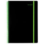 Тетрадь обложка пластик, А4 80 л., спираль пластик, резинка, клетка, BRAUBERG, черный/зеленый, 405383