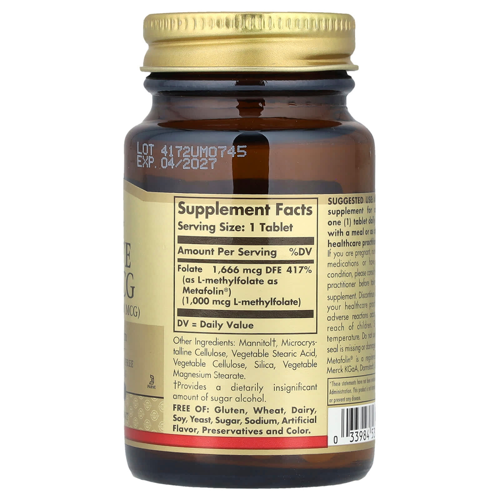 Solgar, фолат, 1000 мкг, 60 таблеток