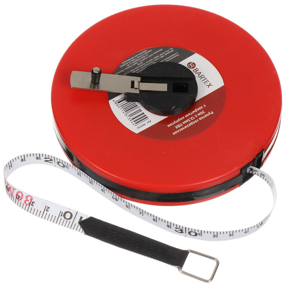 Рулетка геодезическая, 30 м, лента ПВХ, 12.5 мм, Bartex, шт