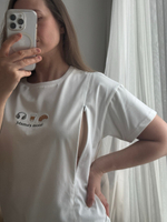 Футболка оверсайз с вышивкой для беременных и кормящих мам, Айвори