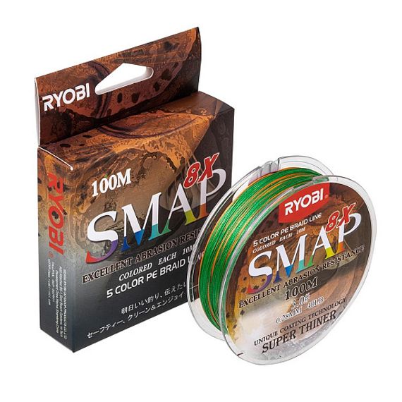 Шнур SMAP PE8X-100M 3.0# Multi Colour 0,285мм Ryobi