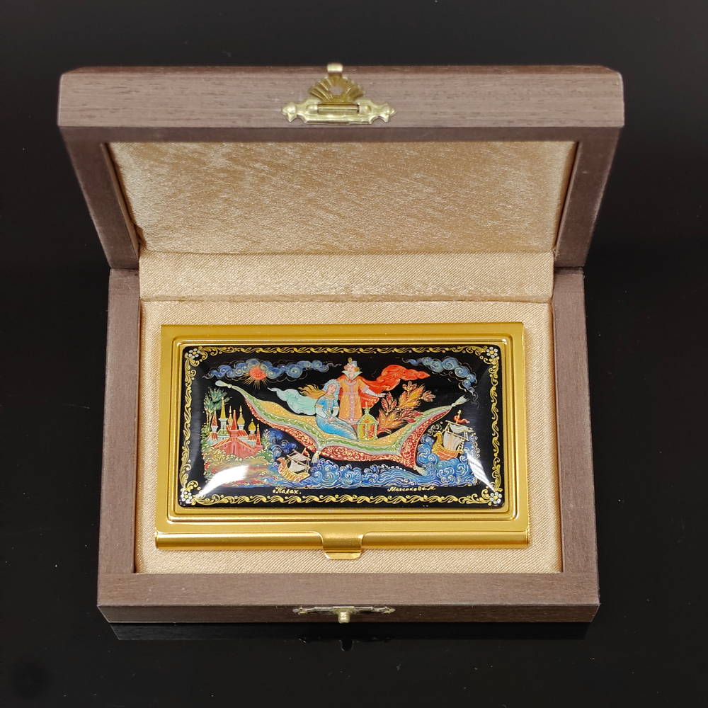 Коллекционная визитница персональная "Ковер-самолет" с ручной росписью Палех