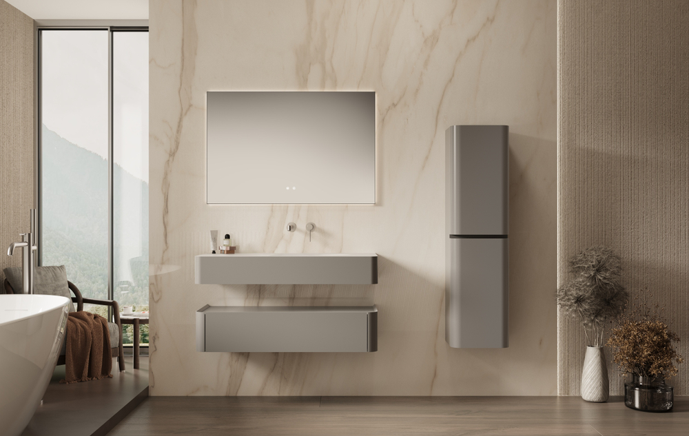 База под раковину Caprise 1200 подвесная, 1 выкатной ящик soft close, светло-серый матовый