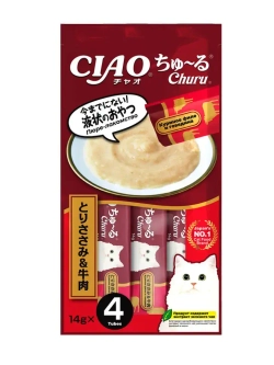 Inaba ciao churu лакомство-пюре для взрослых кошек с куриным филе и говядиной - 14 г х 4 шт