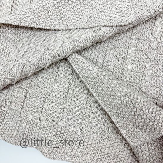 Плед вязаный С косами, Серо-бежевый