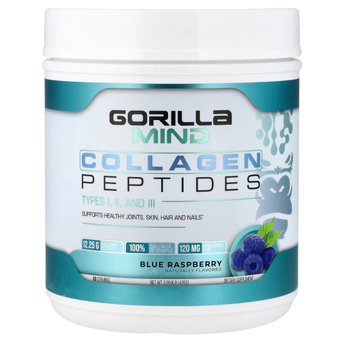 Gorilla Mind, пептиды коллагена, со вкусом голубой малины, 435 г (0,959 фунта)