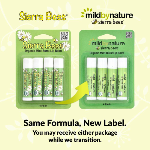 Mild By Nature, Sierra Bees™, органические бальзамы для губ, мята, упаковка из 4 шт. по 4,25 г (0,15 унции)
