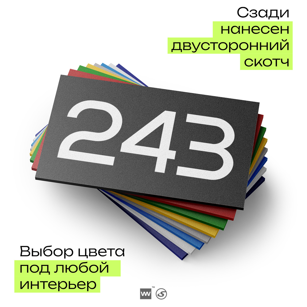 Номер на дверь 243, табличка на дверь для офиса, квартиры, кабинета, аудитории, склада, черная 120х70 мм, Айдентика Технолоджи