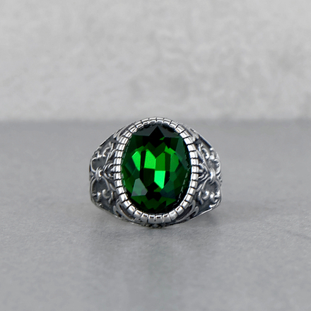 Печатка из нержавеющей стали с зеленым камнем