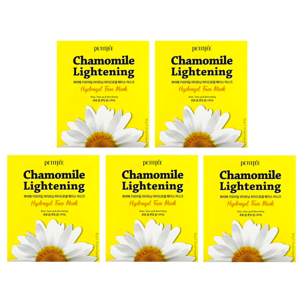 Petitfee, Chamomile Lightening, гидрогелевые маски для лица, 5 шт. по 32 г (1,12 унции)