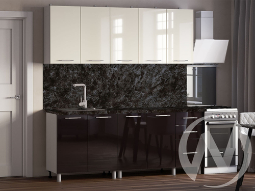Кухня Нора 2.0м (корпус белый/ваниль; горький шоколад) 26мм кастилло темный