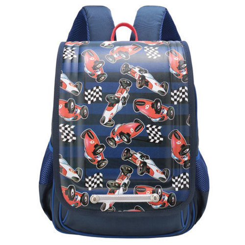 Ранец GRIZZLY школьный, анатомическая спинка, мальчик, Автогонки, 26х35х15 см