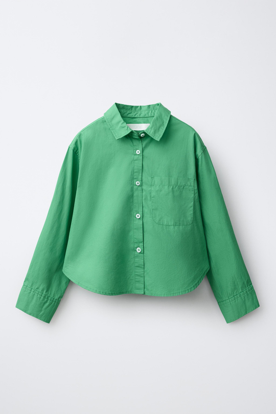 ZARA РУБАШКА ИЗ ПОПЛИНА, ЗЕЛЕНЫЙ