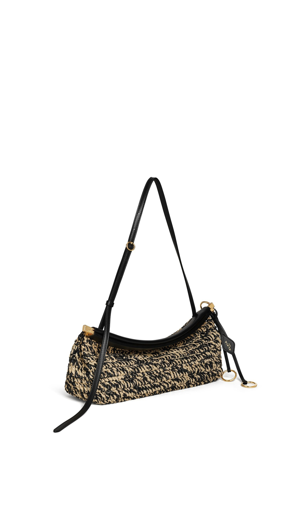ALAÏA СУМКА LE CLICK EAST WEST ИЗ РАФИИ, НАТУРАЛЬНЫЙ/ЧЕРНЫЙ
