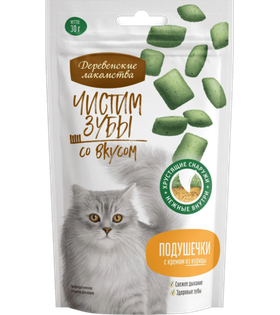 Деревенские лакомства Чистим зубы для кошек, подушечки с кремом из курицы, 30 гр.