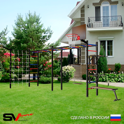 Уличная шведская стенка Sv Sport рукоход х 2 с комплектом турник прямой У55655К (Брусья/Стойка/Скамья/Деревянные/Щит баскет/Кронш бокс/Сетка)