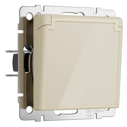 Розетка влагозащ. с зазем. с защит. крышкой и шторками (айвори акрил)