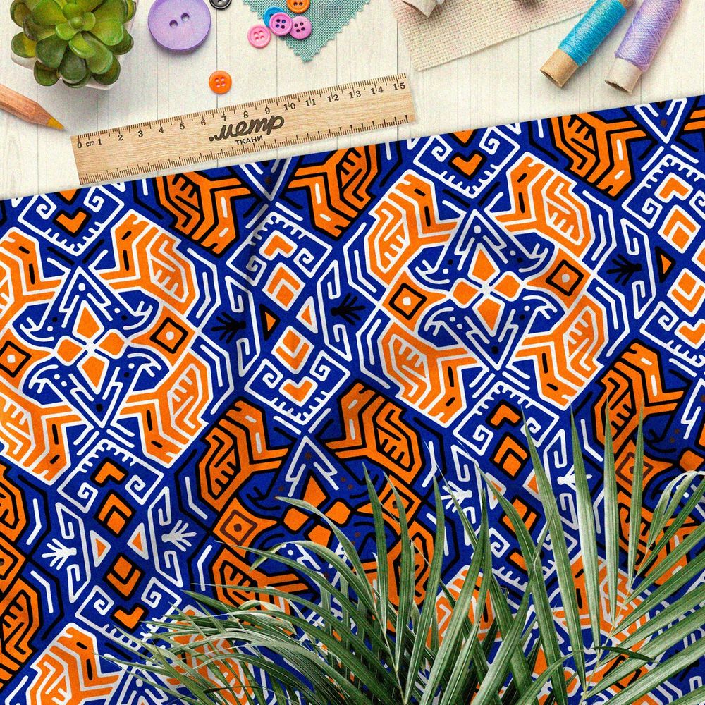 Ткань ниагара оранжевый египетские узор