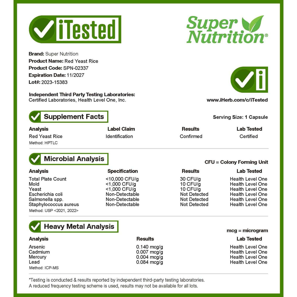 Super Nutrition, красный ферментированный рис, 600 мг, 120 растительных капсул