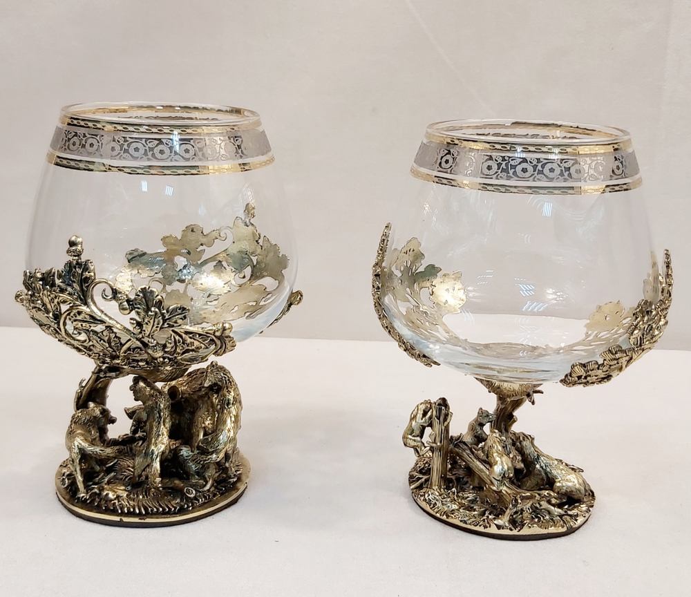 Набор из 2-х бокалов для коньяка "Охота на вепря и Мишки на дереве" (подарочный футляр)