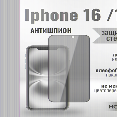 Защитное стекло Hoco Антишпион для iPhone iP16/15 премиального качества (G11) 013359 Черный