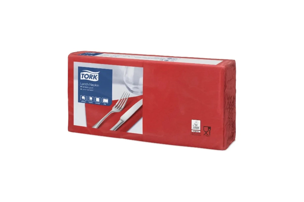 Tork  Салфетки бумажные 2 слоя, 200 листов, 33x33 см, 10 пачек в упаковке, красные