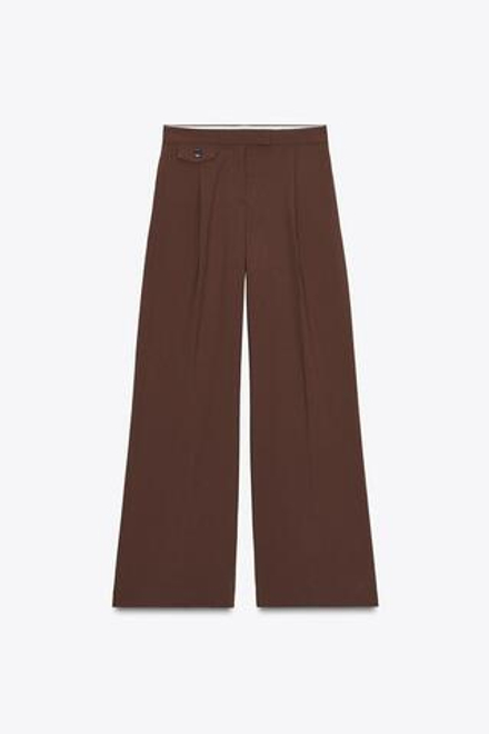 ZARA ШИРОКИЕ БРЮКИ С ЗАЩИПАМИ, КОРИЧНЕВЫЙ