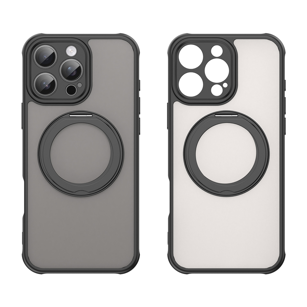 Чехол с магнитным поворотным кольцом-подставкой для iPhone 16 Pro Max, черный цвет рамок, поддержка MagSafe