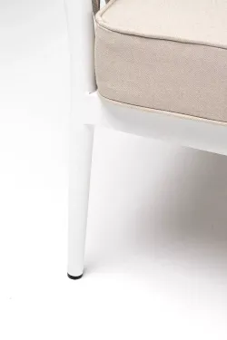 "Касабланка" диван 2-местный плетеный из роупа, каркас алюминий белый муар, роуп бежевый 20мм, ткань бежевая 15052