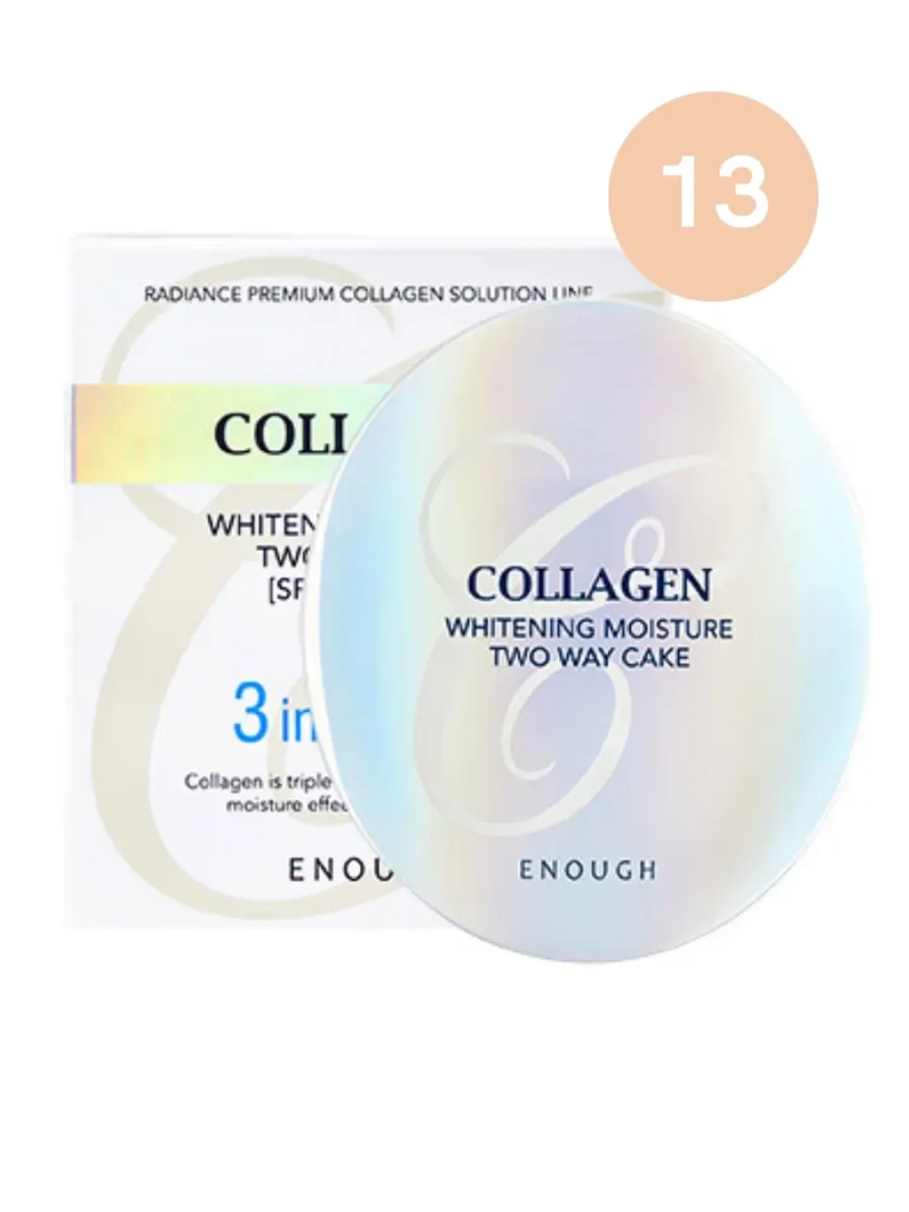 ENOUGH - ПУДРА ДЛЯ ЛИЦА УВЛАЖНЯЮЩАЯ С КОЛЛАГЕНОМ СО СМЕННЫМ БЛОКОМ COLLAGEN HYDRO MOISTURE 3 В 1 SPF25 PA++ №13, 13 Г