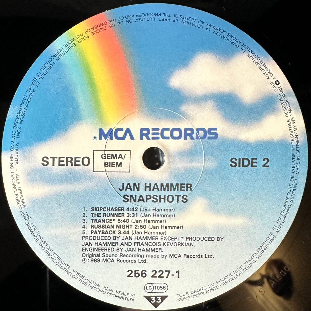 Jan Hammer ‎– Snapshots (Германия 1989г.)
