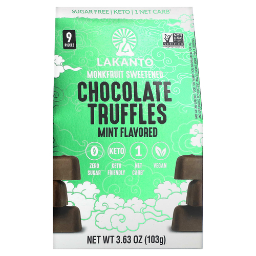 Lakanto, шоколадные трюфели, с мятным вкусом, 9 шт., 103 г (3,63 унции)
