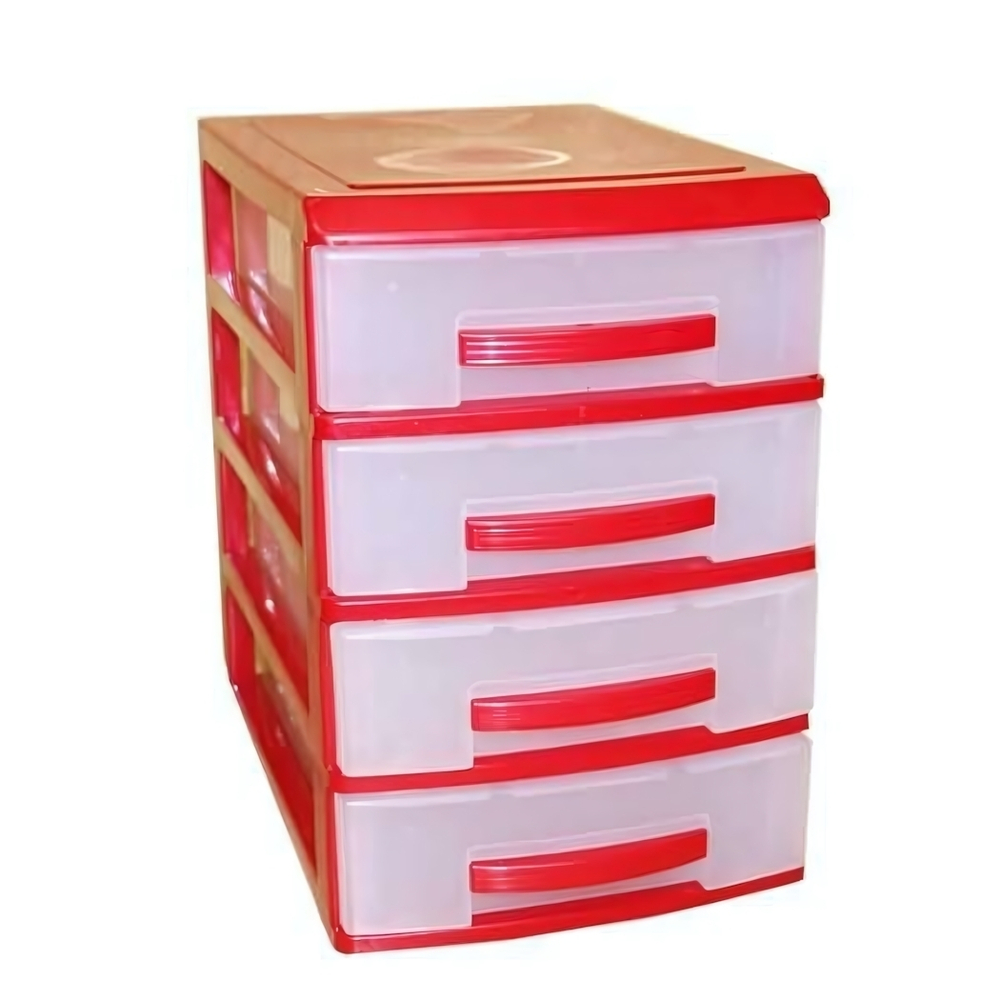 Мини комод 4х красн. перл/прозр