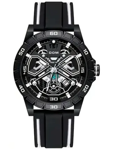 Часы наручные кварцевые скелетоны DOM на кожаном ремешке, черный W10240-01