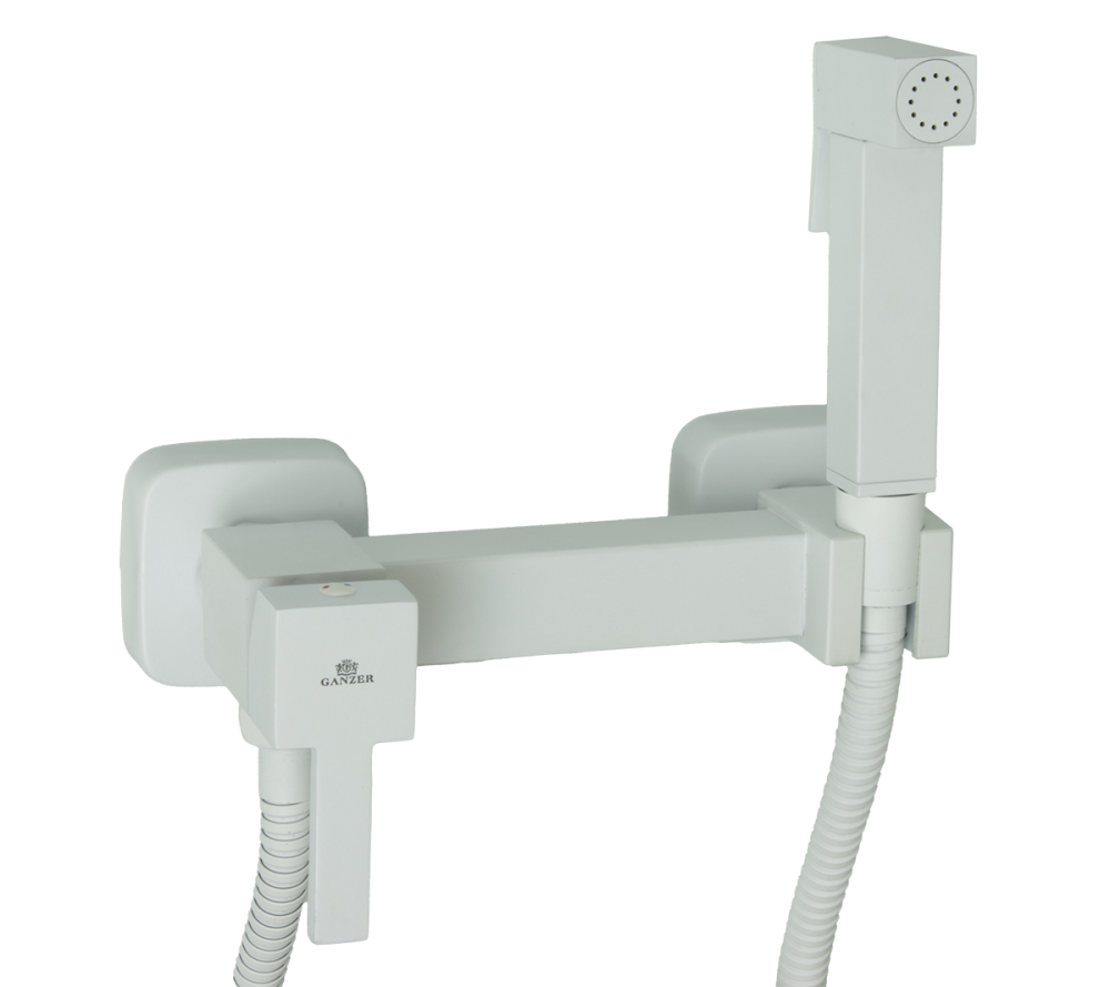 12201-F Set Смеситель для гиг. душа КВАДРАТ (БЕЛЫЙ)  GANZER  (10/1шт)