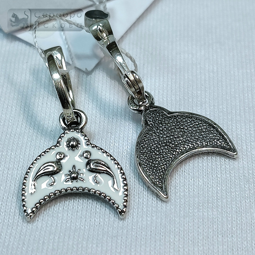 Серьги "Лунница с птичками" горячая эмаль мал. 5 грамм