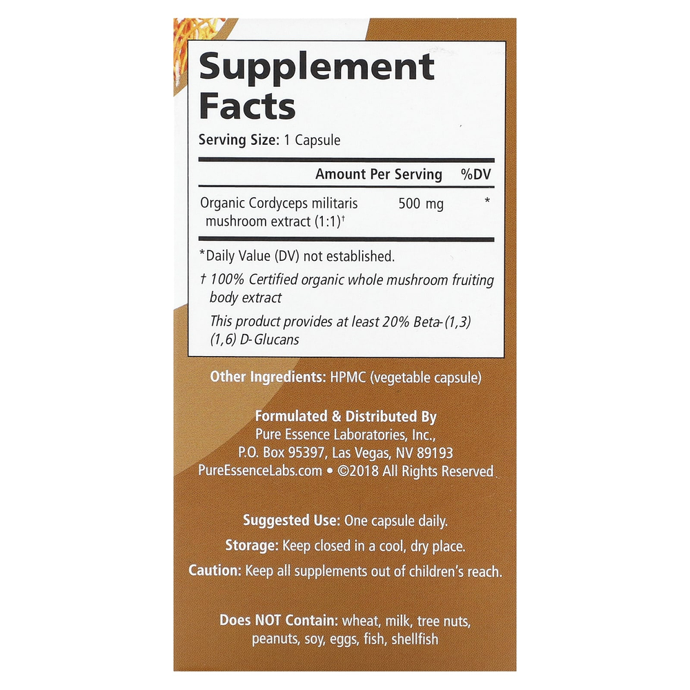 Pure Essence, MyPure, кордицепс, 500 мг, 30 растительных капсул